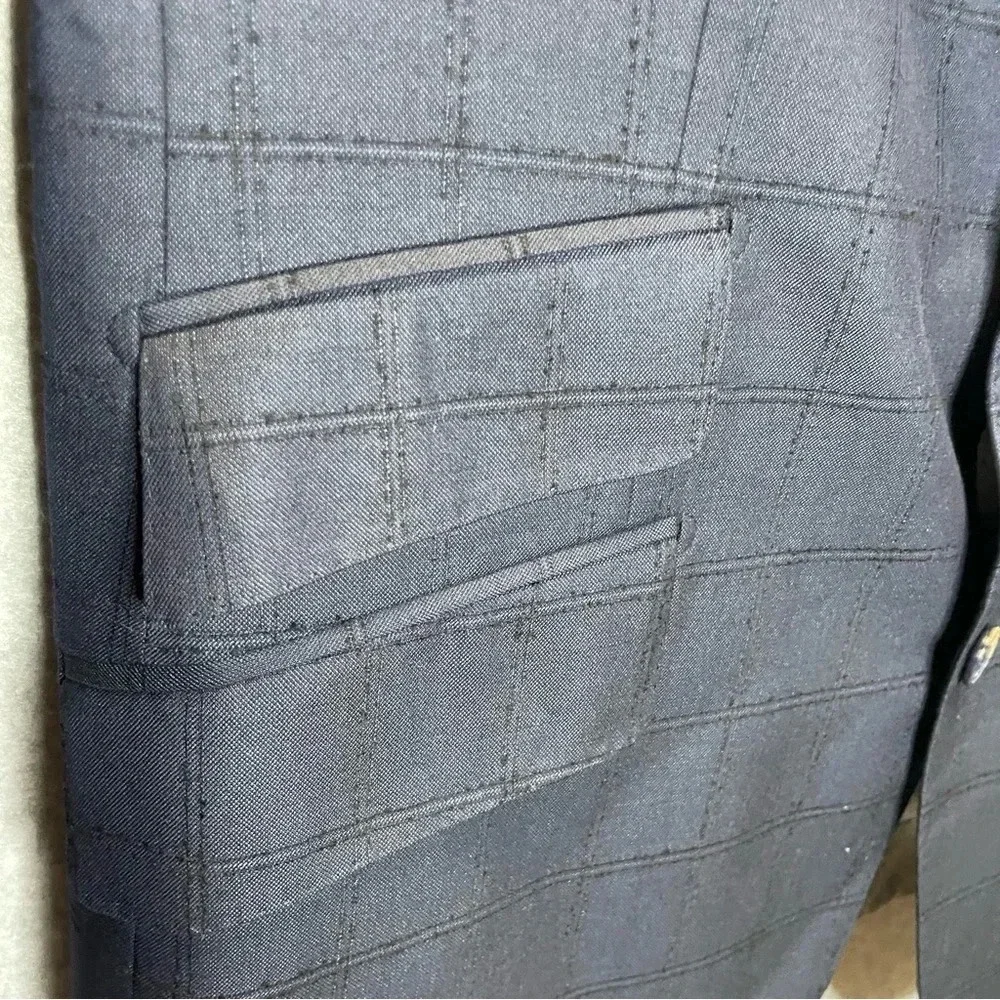 Robert Graham Wool/Silk Blend Windowpane Navy Blue Blazer Suit Jacket